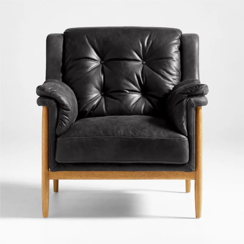 Cigar Wood and Leather Accent Chair