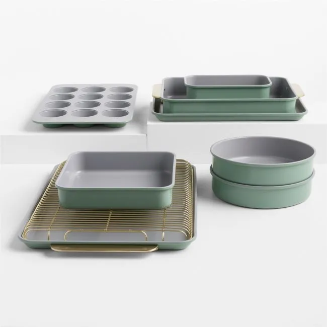 Caraway ® Coastline Ceramic Nonstick Complete 11-Piece Bakeware Set wih Champagne Hardware