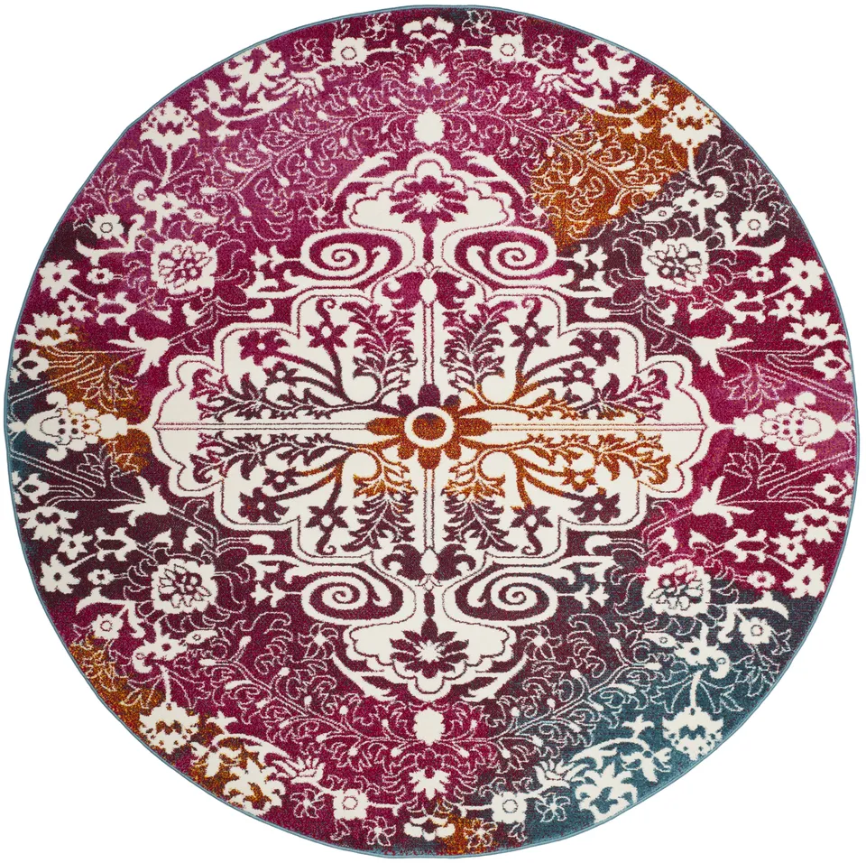 Arlo Home Woven Area Rug, WTC669F, Ivory/Fuchsia,  6' 7" X 6' 7" Round