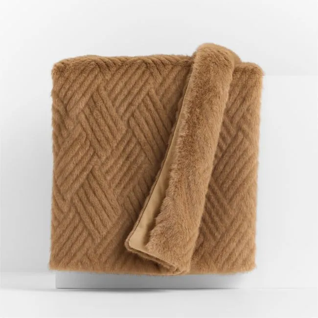 CiCi Faux Fur 70"x55" Camel Tan Throw Blanket by Laura Harrier and Tiffany Howell