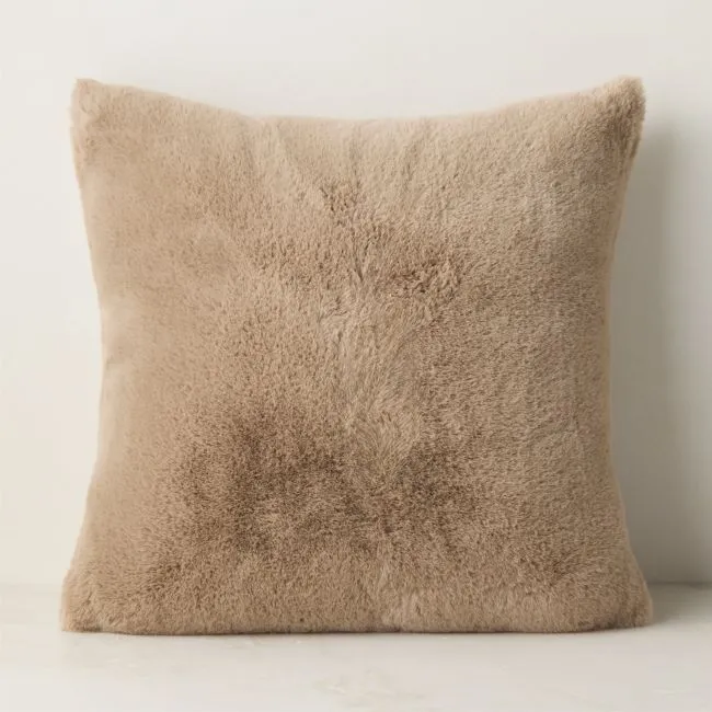 Astor Double-Sided Light Brown Faux Fur Throw Pillow Cover 20"x20"
