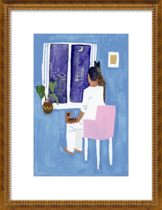 Look at the cat and the moon by Hiroyuki Izutsu for Artfully Walls