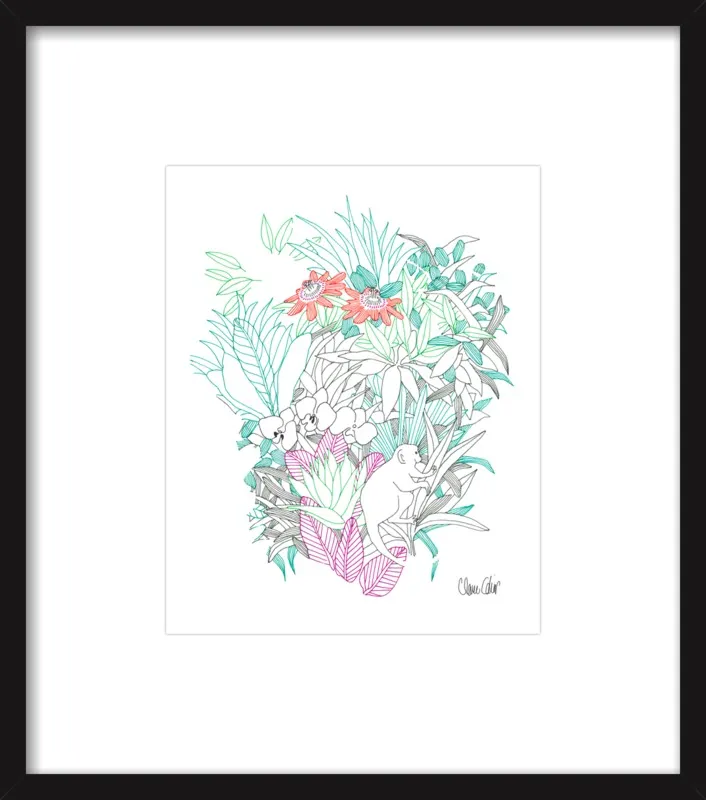 Passionflowers, orchids and the squirrel monkey  by Claire Colin for Artfully Walls