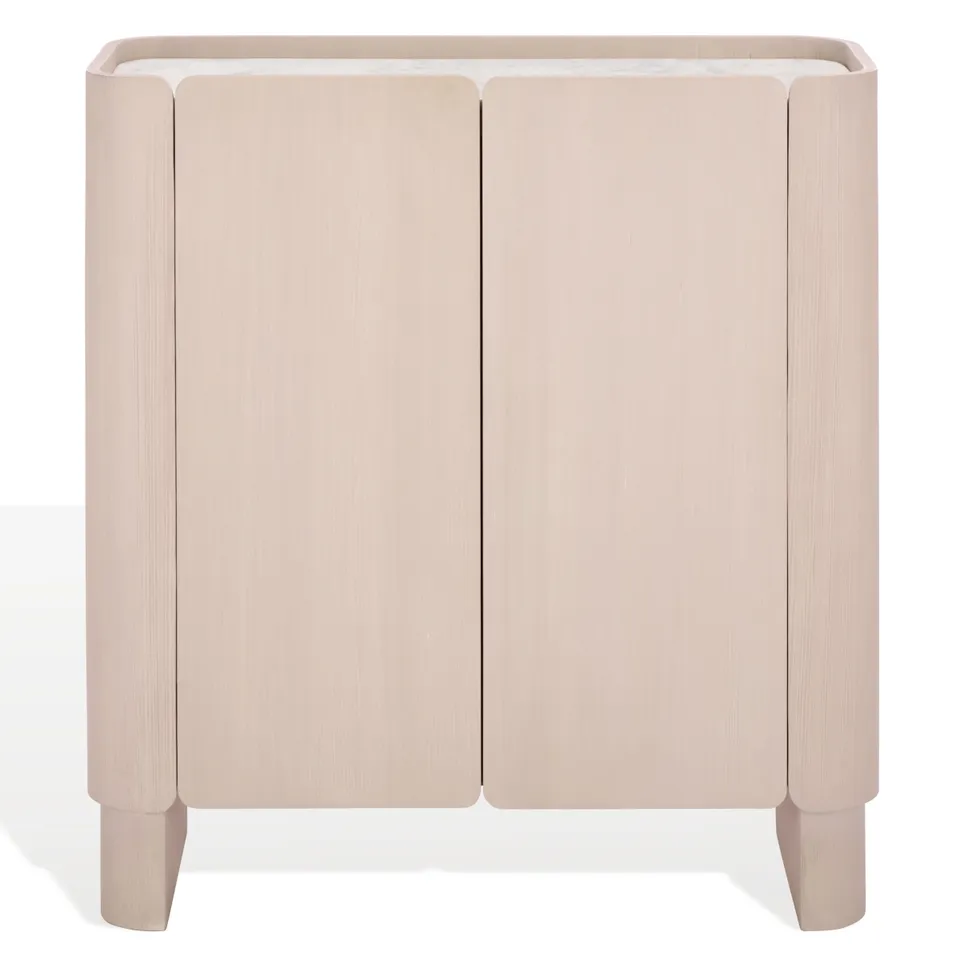 Alanabella Marble Bar Cabinet - Sand / White