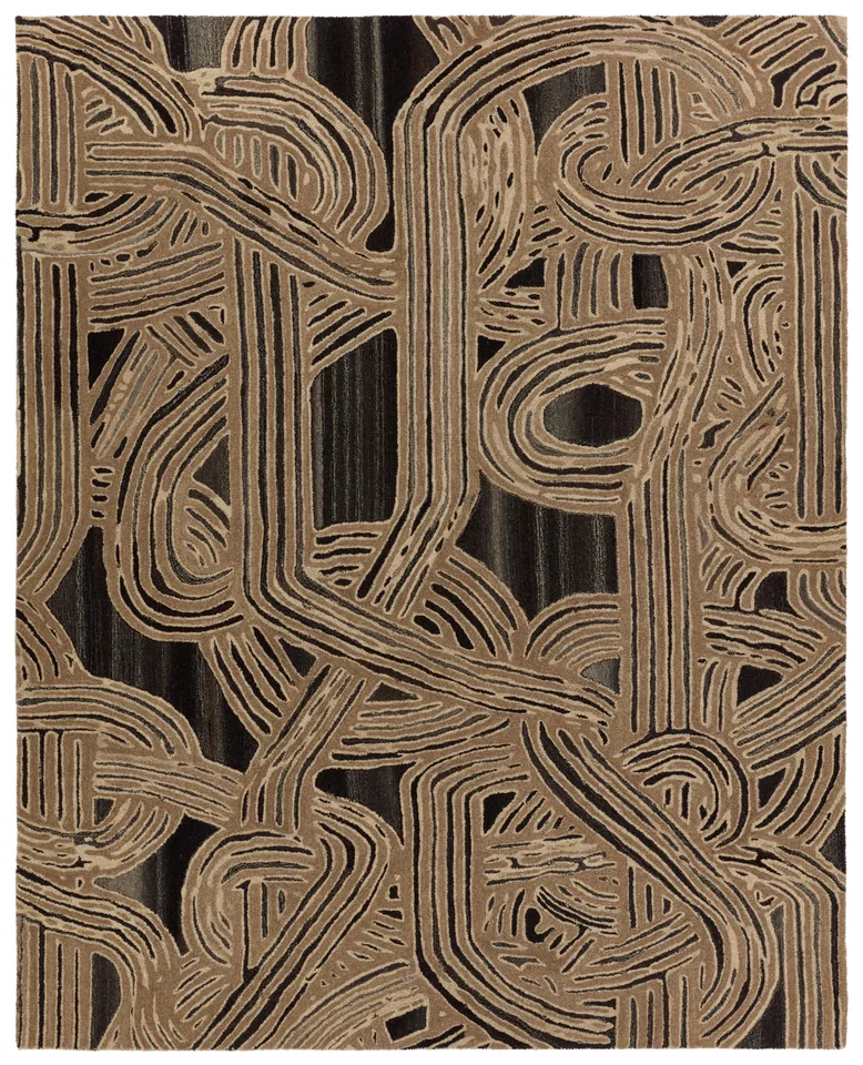 Verde Home by Kathmandu Handmade Abstract Tan/ Black Area Rug (5'X8')