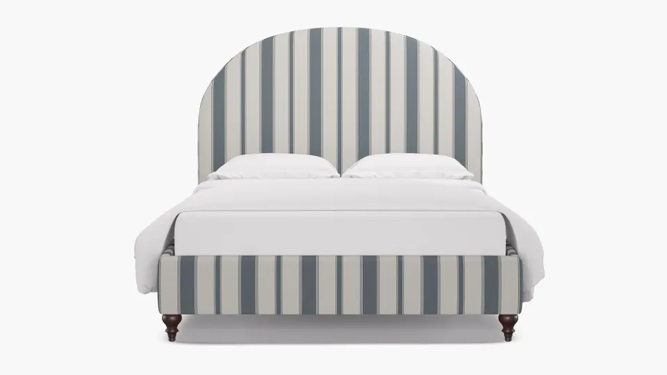 Demilune Bed, French Blue Clarence Stripe, Espresso Traditional Turned Leg, Queen