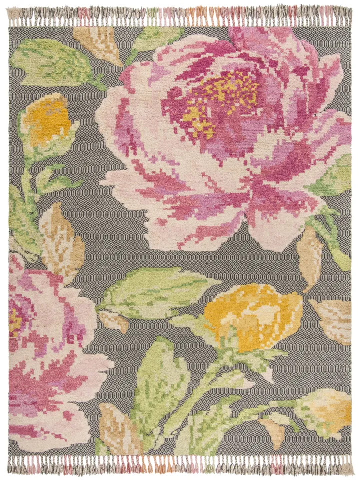 Arlo Home Hand Knotted Area Rug, KNY803U, Pink/Dark Grey,  9' X 12'