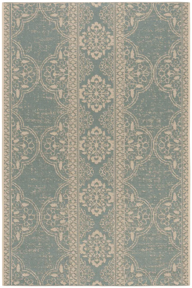 Arlo Home Indoor/Outdoor Woven Area Rug, LND174L, Cream/Aqua,  4' X 6'