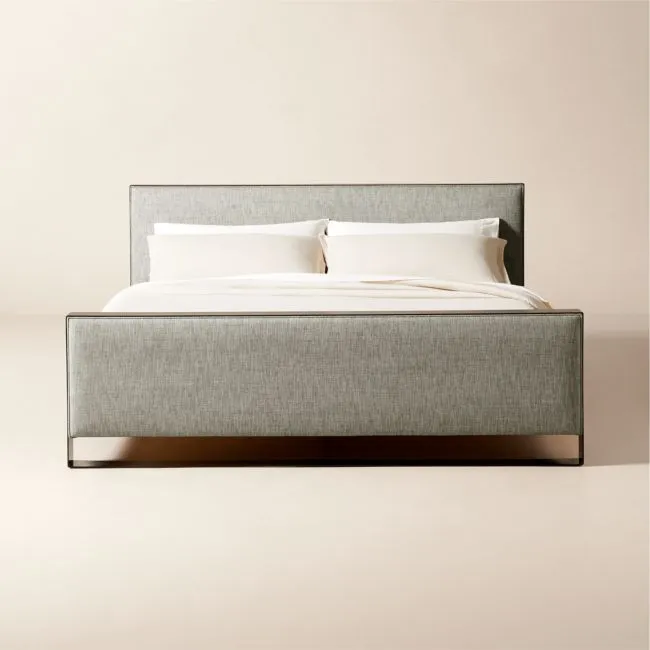 Panora Warm Grey Upholstered and Black Metal King Bed