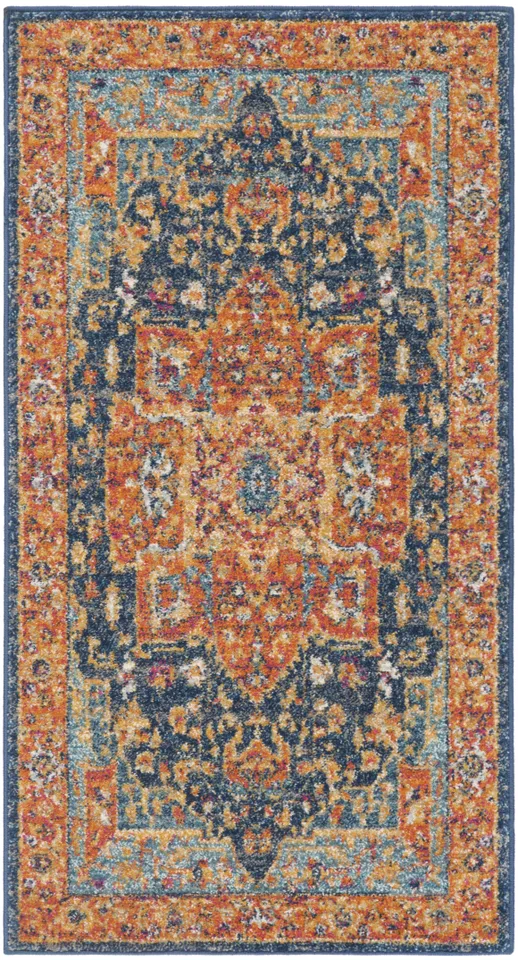 Arlo Home Woven Area Rug, EVK275C, Blue/Orange,  2' 2" X 19'