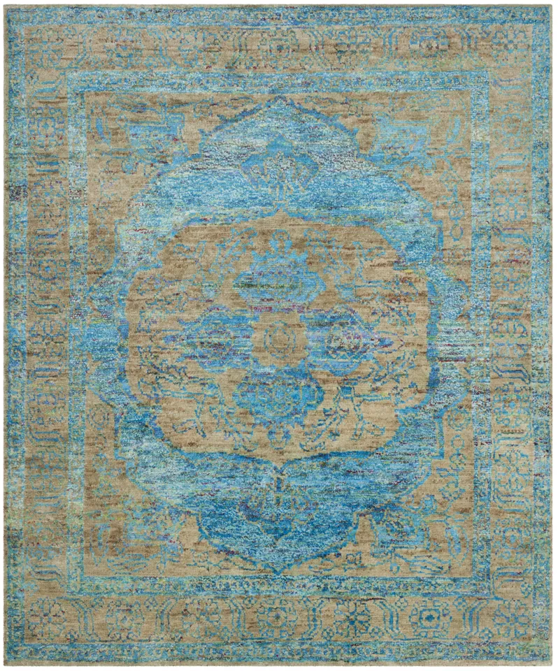 Arlo Home Hand Knotted Area Rug, TGR603B, Teal/Beige,  8' X 10'