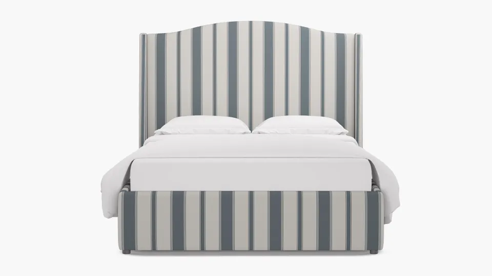 Curved Wingback Bed, French Blue Clarence Stripe, Twin