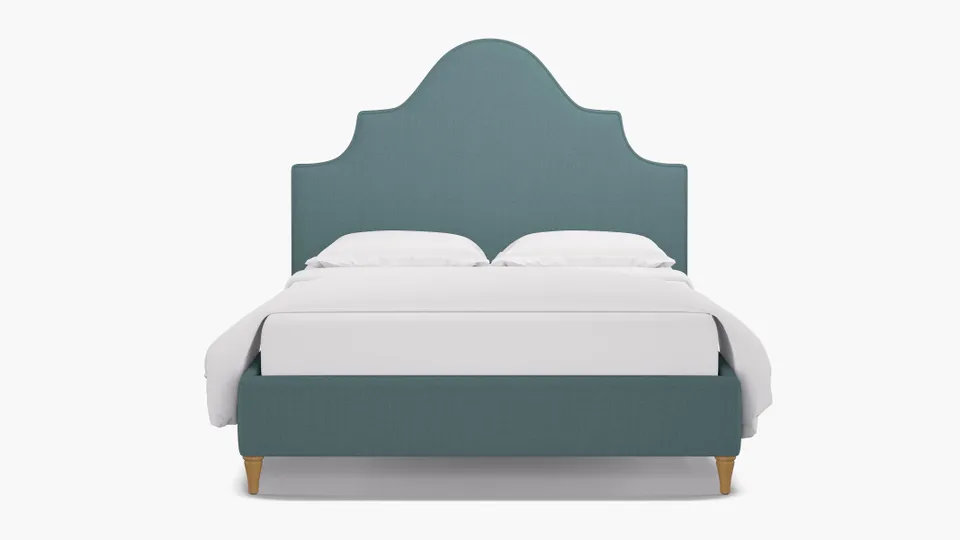 Statement Bed, Seaglass Everyday Linen, Natural Decorative Tapered Leg, Queen