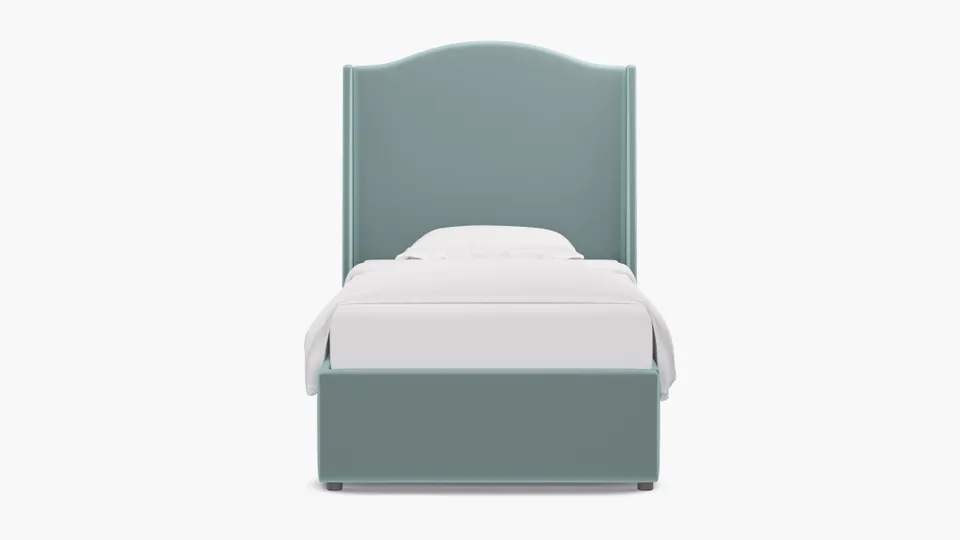 Curved Wingback Bed, Spa Performance Plush Velvet, Twin