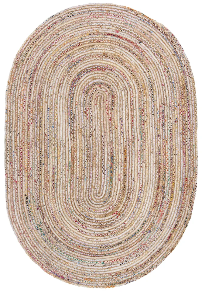 Arlo Home Hand Woven Area Rug, CAP202B, Beige/Multi,  5' X 8' Oval