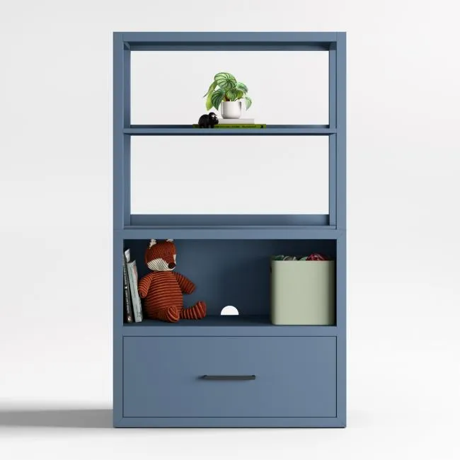 Ever Simple 36" Modular Slate Blue Wood Kids Drawer Bookcase with Hutch