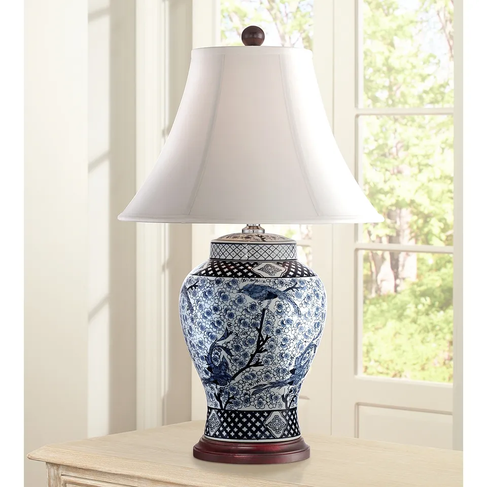 Regency Hill Shonna Blue and White Porcelain Table Lamp with Dimmer