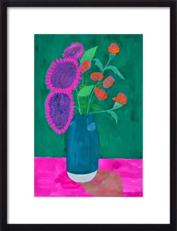 vase with sunflowers and carnations  by Christiane Drapela for Artfully Walls