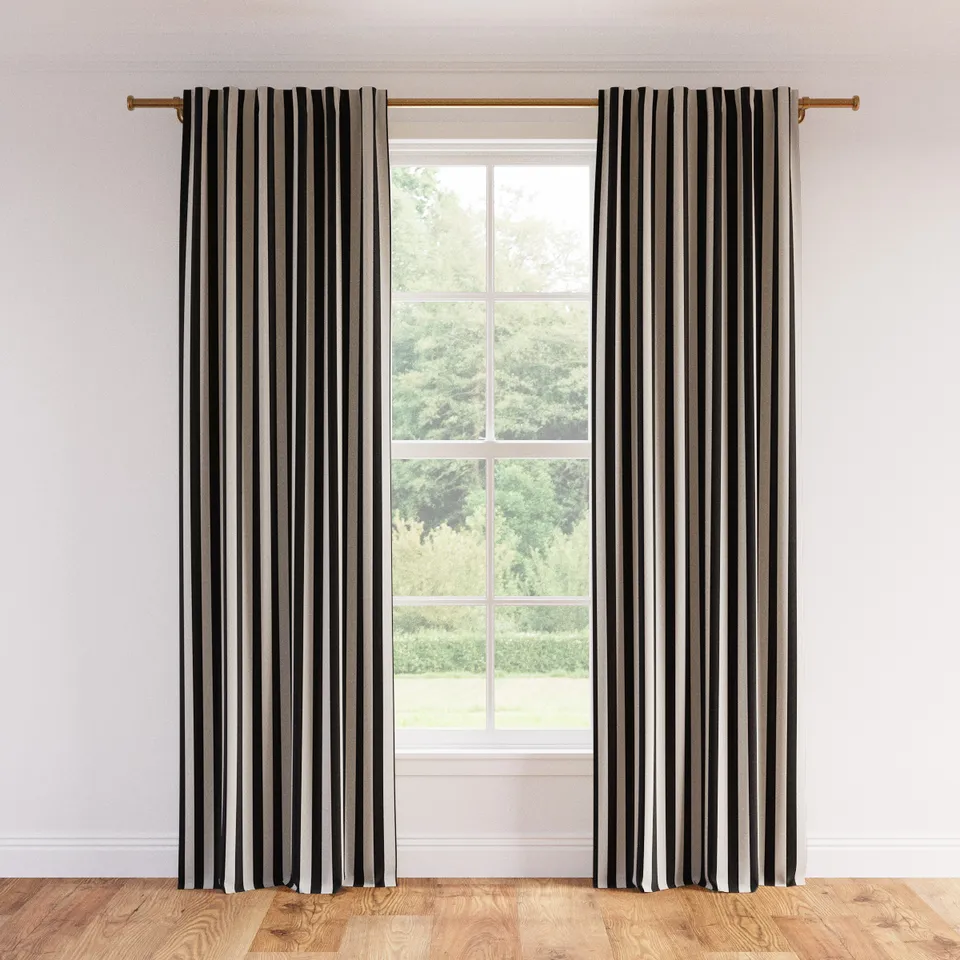 Printed Linen Curtain, Ink Cabana Stripe, 50" x 96", Unlined