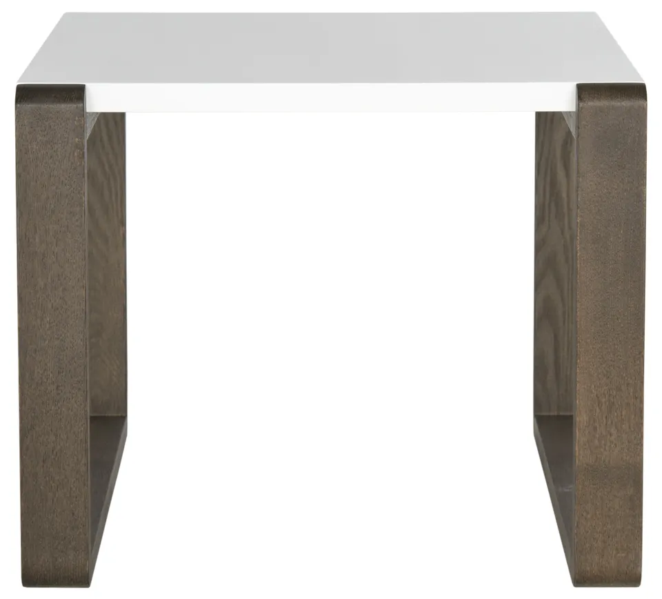 Bartholomew Mid Century Scandinavian Lacquer End Table - White/Dark Brown