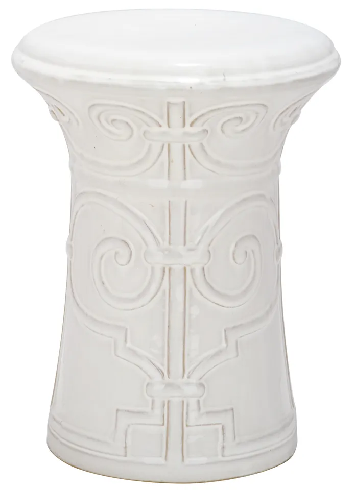 Imperial Scroll Garden Stool - White