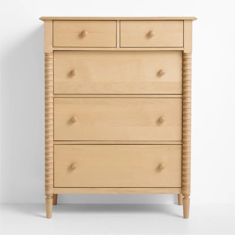 Jenny Lind 37" Maple Wood Tall 5-Drawer Kids Dresser