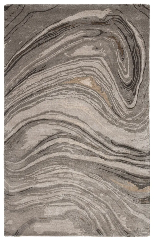 Atha Handmade Abstract Gray/ Gold Round Area Rug (6' RND)