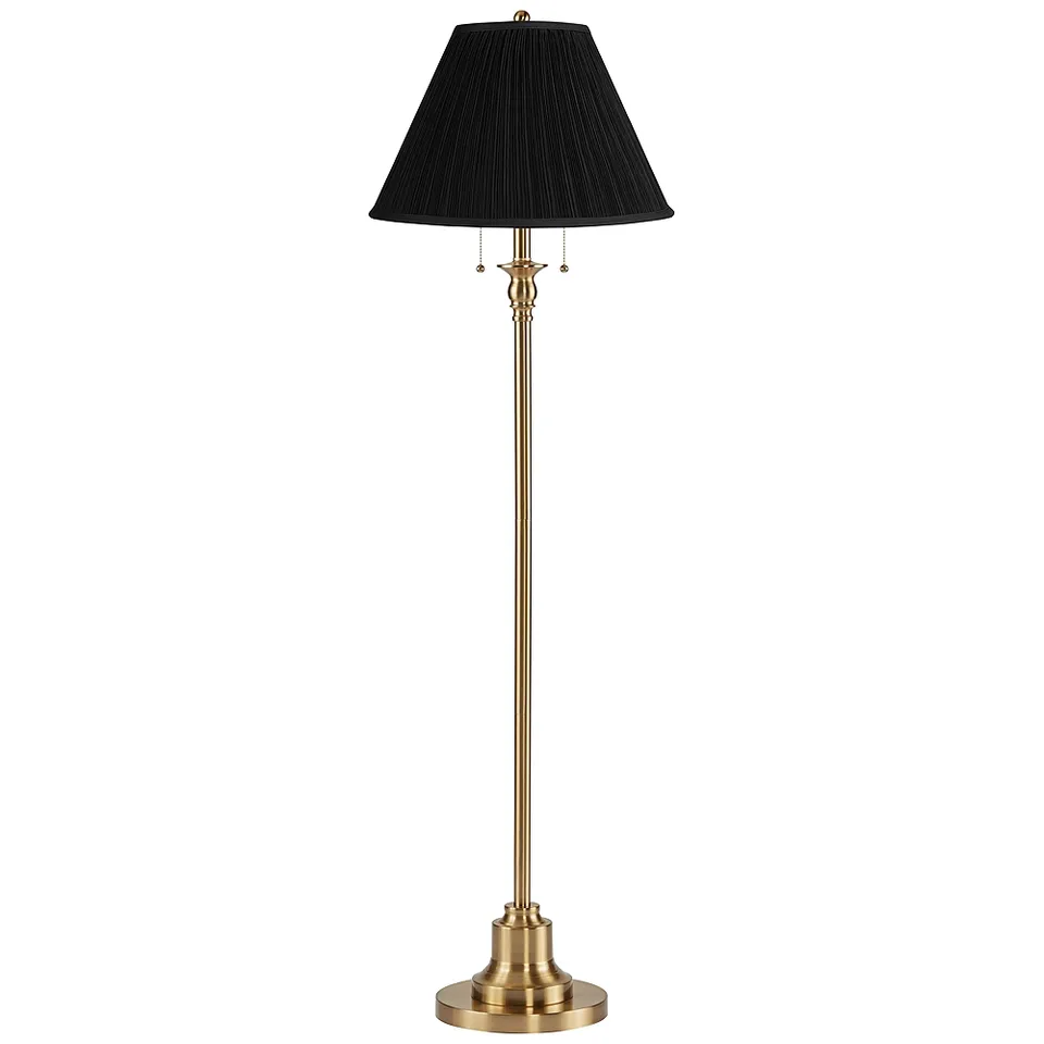 Possini Euro Dyna 58" Antique Brass Black Mushroom Shade Floor Lamp