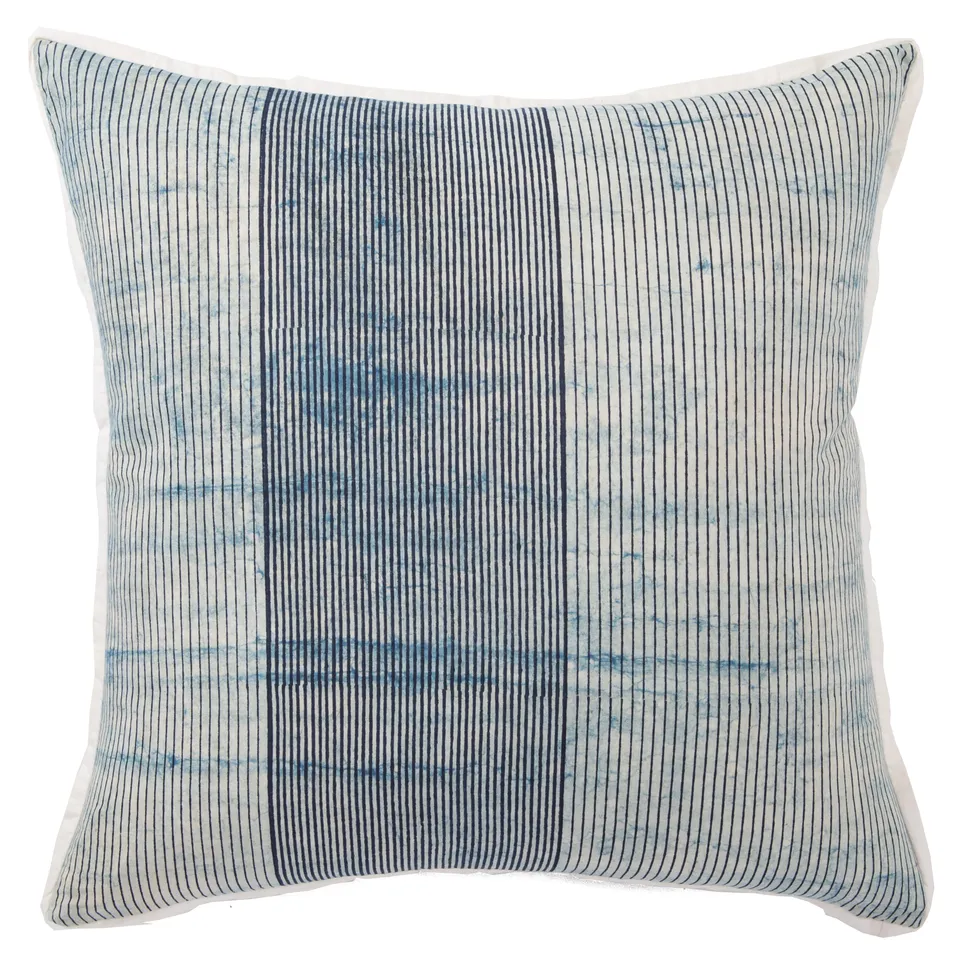 Alicia Handmade Striped Blue/ White Pillow Cover (22" Square)