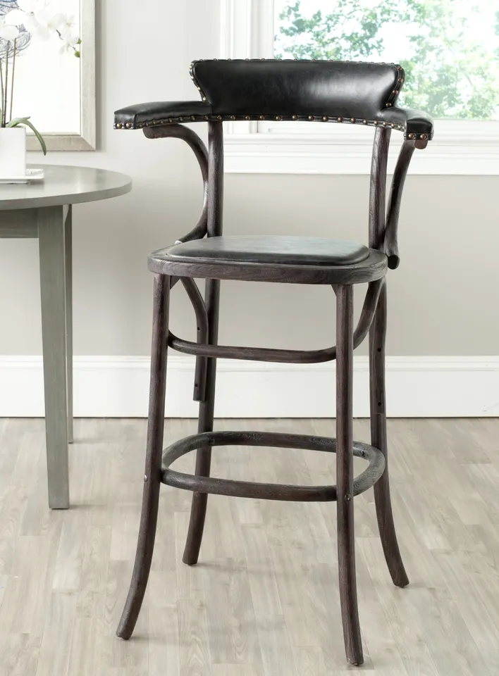 Kenny Bar Stool - Brass Nail Heads - Antique Black/Dark Umber