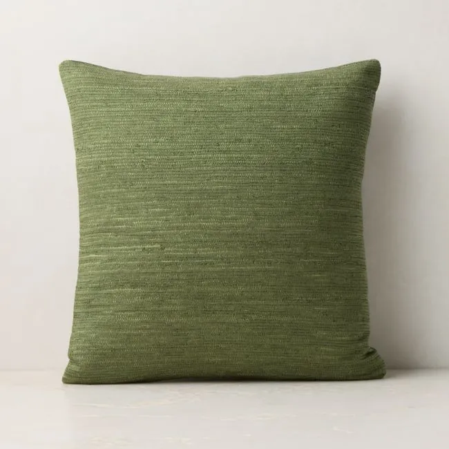 Samir Olive Green Embroidered Organic Cotton Throw Pillow Cover 18"x18"