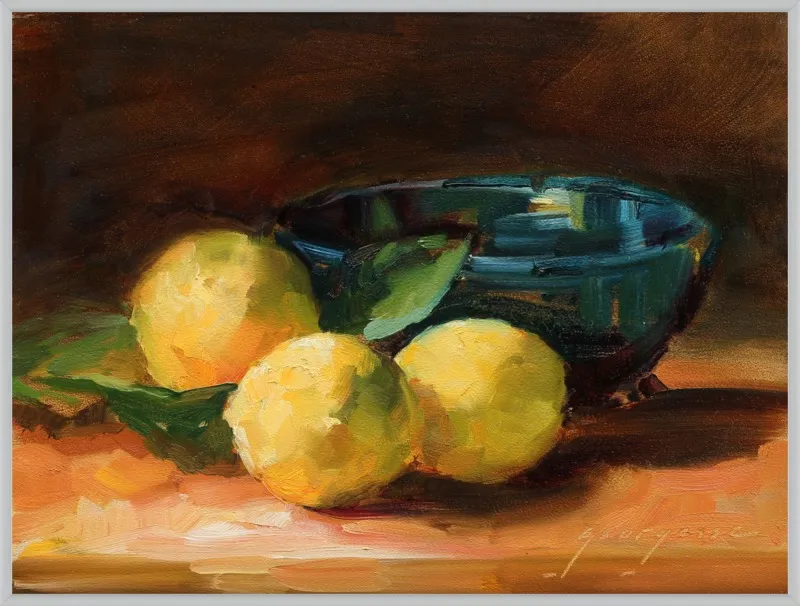 Lemons and Blue Bowl by Georgesse Gomez for Artfully Walls