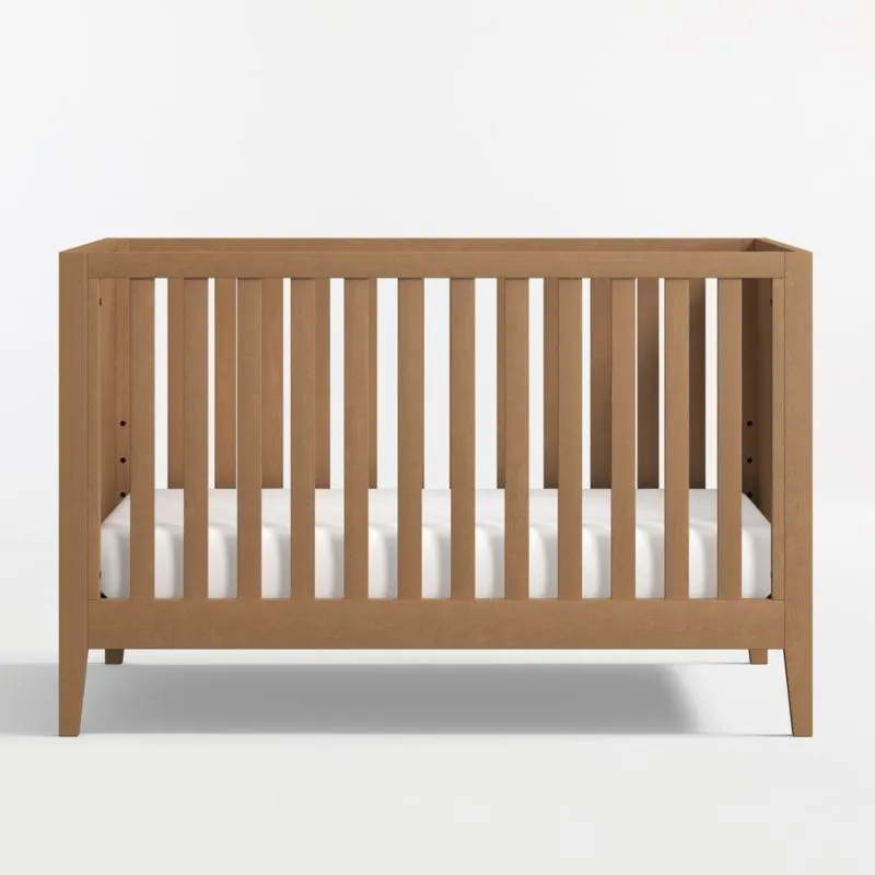 Ever Simple Flax Brown Wood Covertible Baby Crib with Toddler Bed Rail
