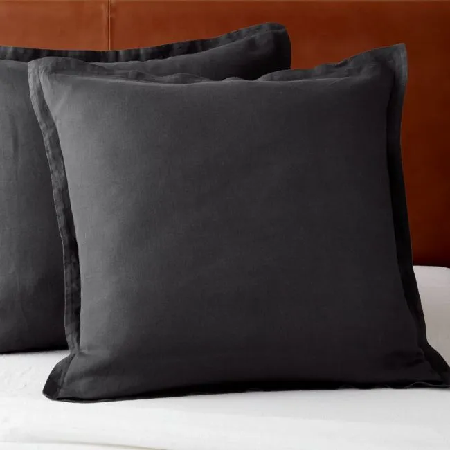 Classic European Linen Black Euro Pillow Shams Set of 2