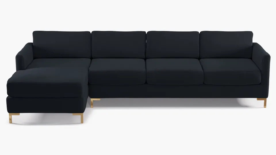 Modern Sectional, Left Facing, Navy Everyday Linen, Brass L Leg