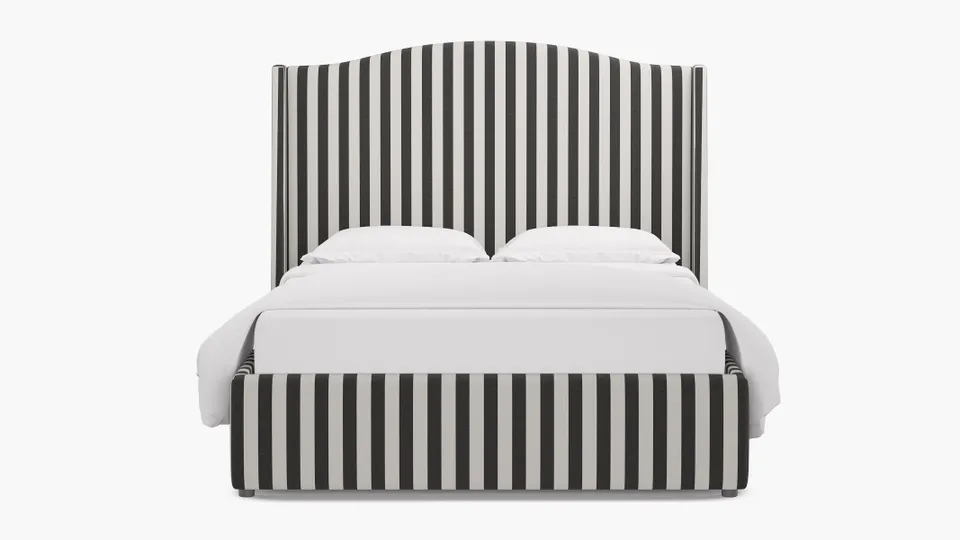 Curved Wingback Bed, Ink Cabana Stripe, Full