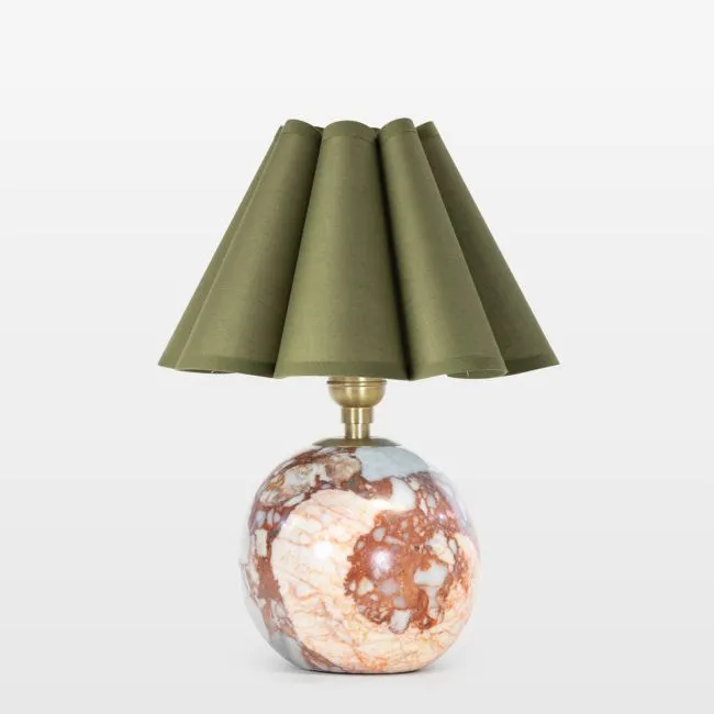Giorgio Natural Brass and Marble Mini Lamp with Olive Scalloped Shade