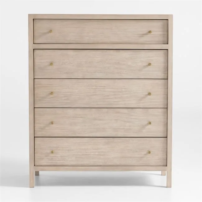 Keane 42" Weathered Natural Solid Wood 5-Drawer Tall Dresser