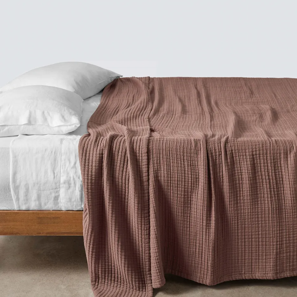 The Citizenry Organic Cotton Gauze Bed Blanket | Blue