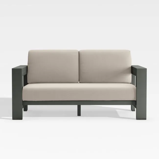 Walker 63" Metal Outdoor Loveseat with Canvas Flax Beige Sunbrella ® Cushions