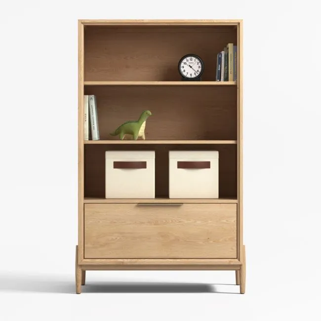 Bodie 36" Natural Wood 3-Shelf Tall Kids Bookcase with Drawer