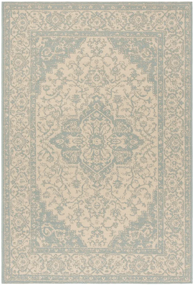 Arlo Home Indoor/Outdoor Woven Area Rug, LND137L, Cream/Aqua,  5' 1" X 7' 6"
