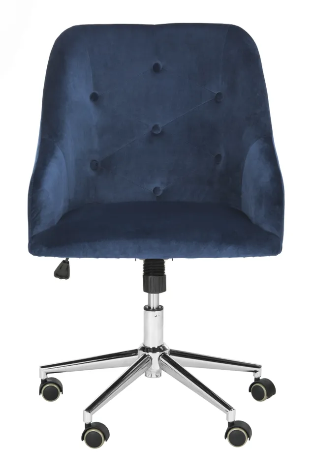 Evelynn Tufted Velvet Chrome Leg Swivel Office Chair - Navy/Chrome