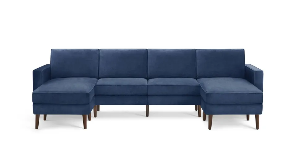 Nomad Velvet King Sofa with Double Reversible Chaise - Midnight - Performance Velvet / Walnut - Wood