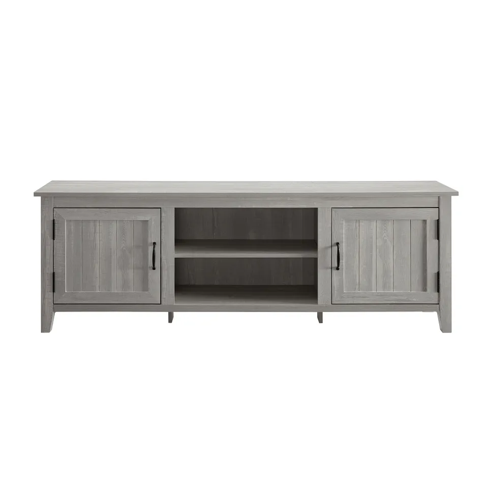 70" Modern Farmhouse Simple Grooved Door Wood TV Stand - Stone Grey
