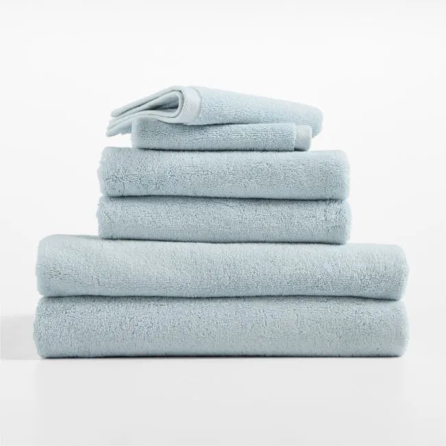 Classic Organic Turkish Cotton Pale Blue Bath Towels, Set of 6