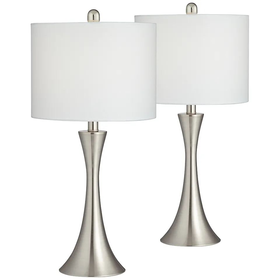 Possini Euro Gerson Brushed Nickel LED Table Lamps with Dimmers Set of 2