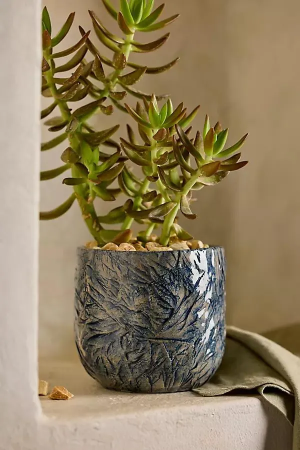 Blue Crackle Stoneware Planter