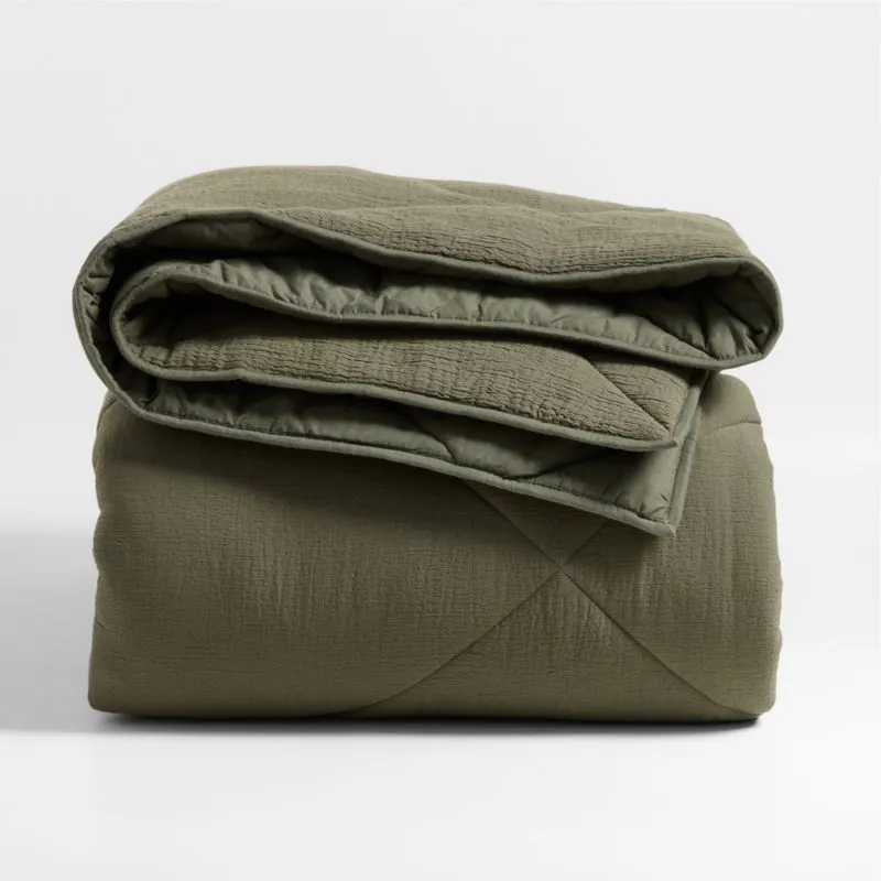 Cotton Crinkle Matelasse Burnt Green Twin/Twin XL Comforter