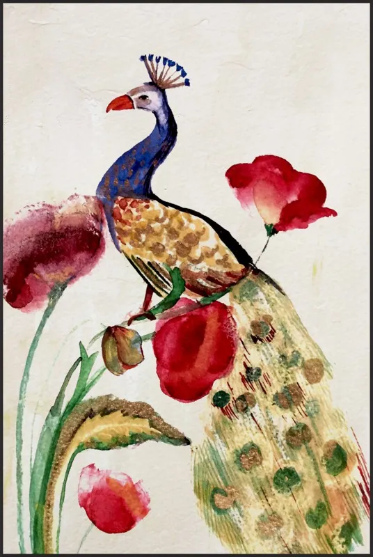 blue gold peacock by Ruti Shaashua for Artfully Walls